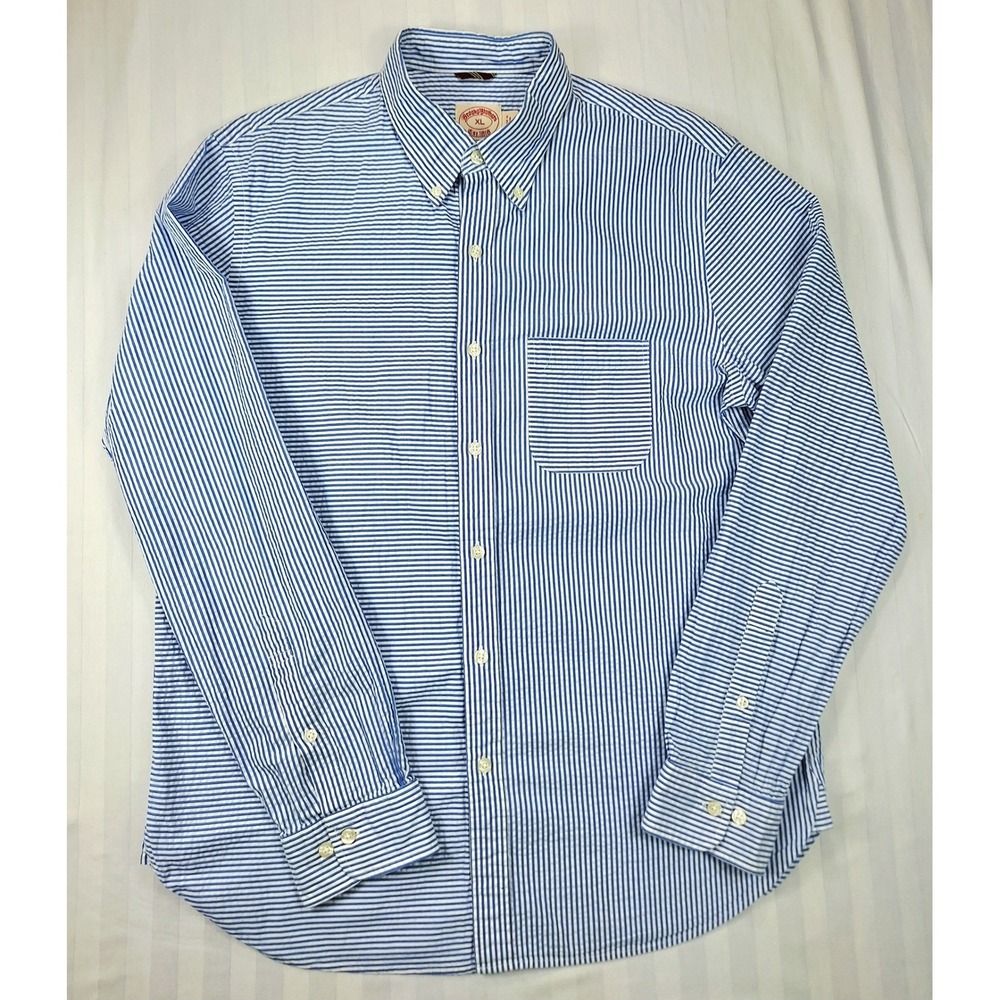 Brooks Brothers Mens XL Blue White Seersucker Stripe Long Sleeve Button Down